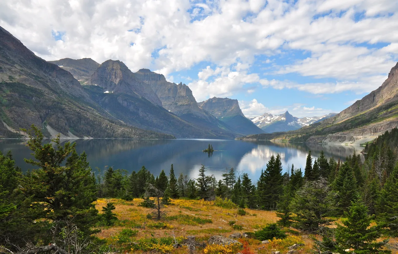 Photo wallpaper landscape, mountains, nature, lake, Park, St. Mary, Waterton
