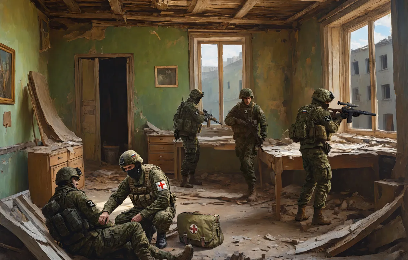 Photo wallpaper war, art, soldiers, sniper, Russia, apartment, Ukraine, conflict