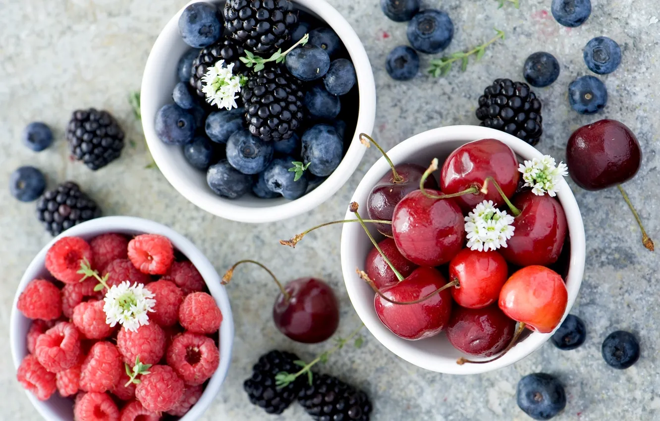 Photo wallpaper summer, berries, raspberry, blueberries, cherry, BlackBerry, Anna Verdina