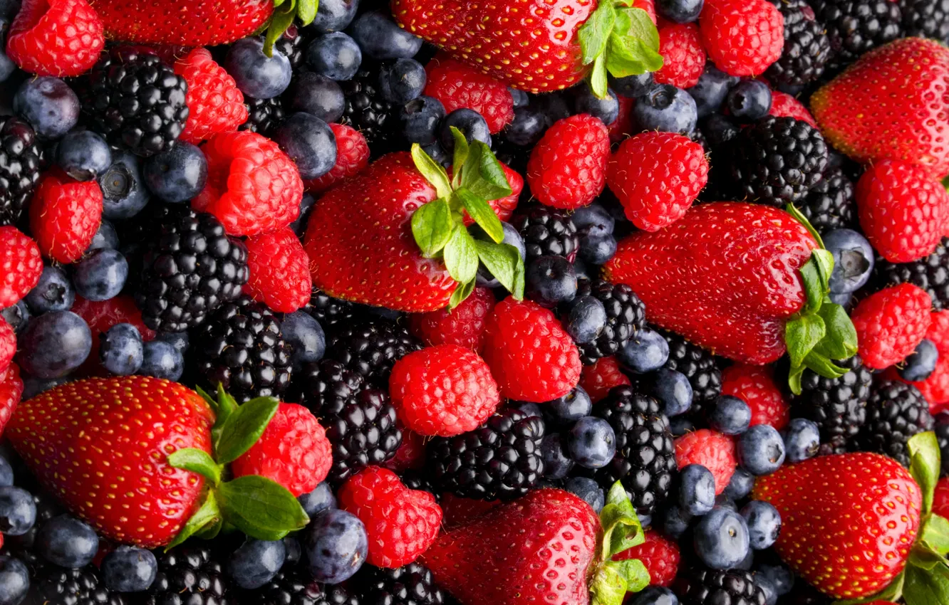 Photo wallpaper berries, raspberry, strawberry, BlackBerry, blueberries