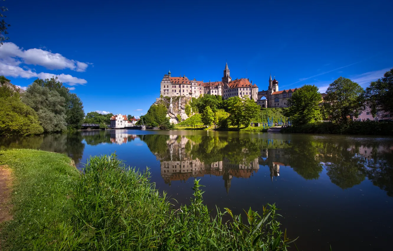 Photo wallpaper reflection, river, castle, Germany, Germany, Baden-Württemberg, Baden-Württemberg, Sigmaringen Castle