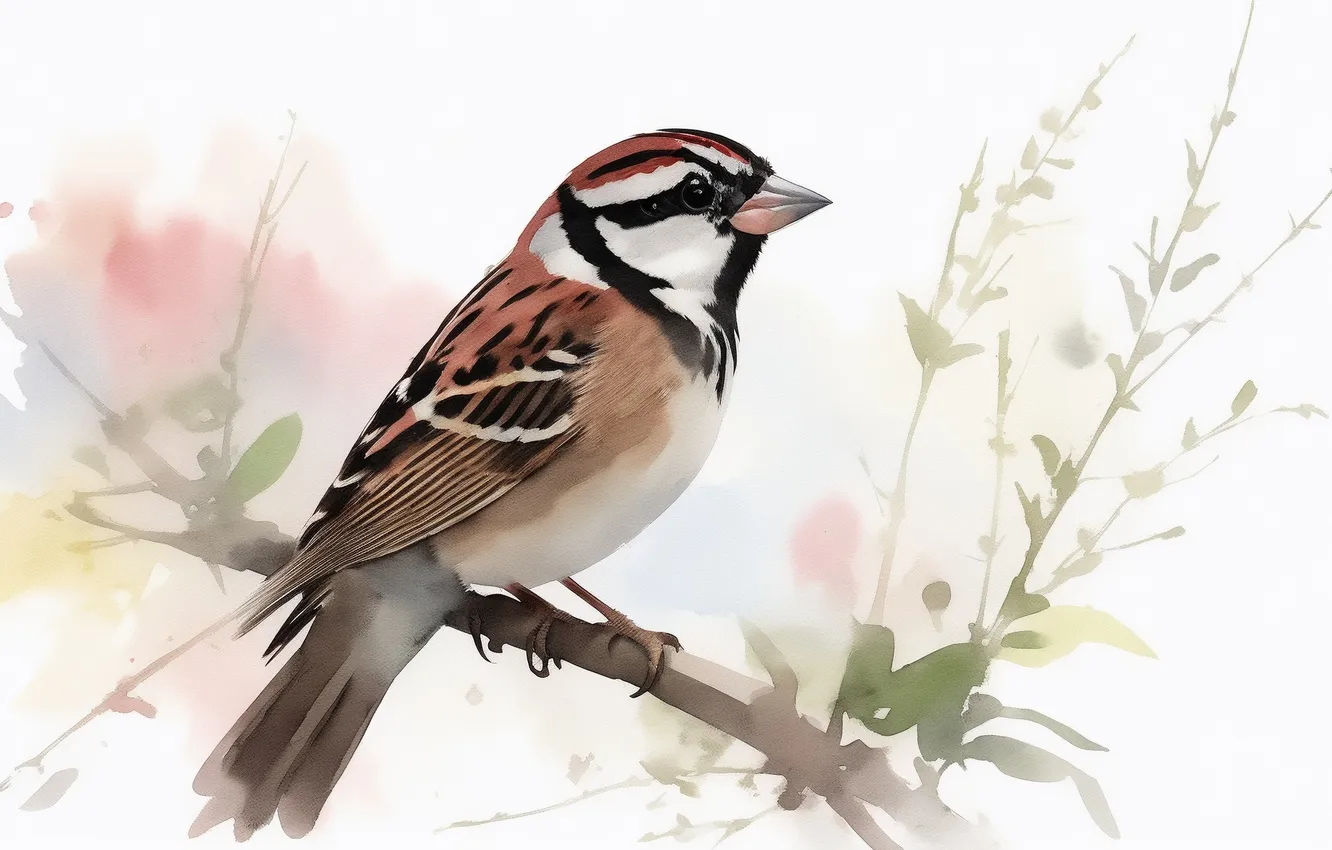 Photo wallpaper bird, sweetheart, figure, Sparrow, watercolor, bird, bird, birds