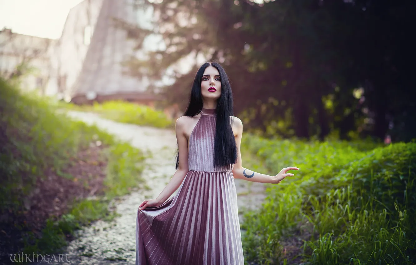 Photo wallpaper look, girl, nature, pose, style, Park, hands, makeup
