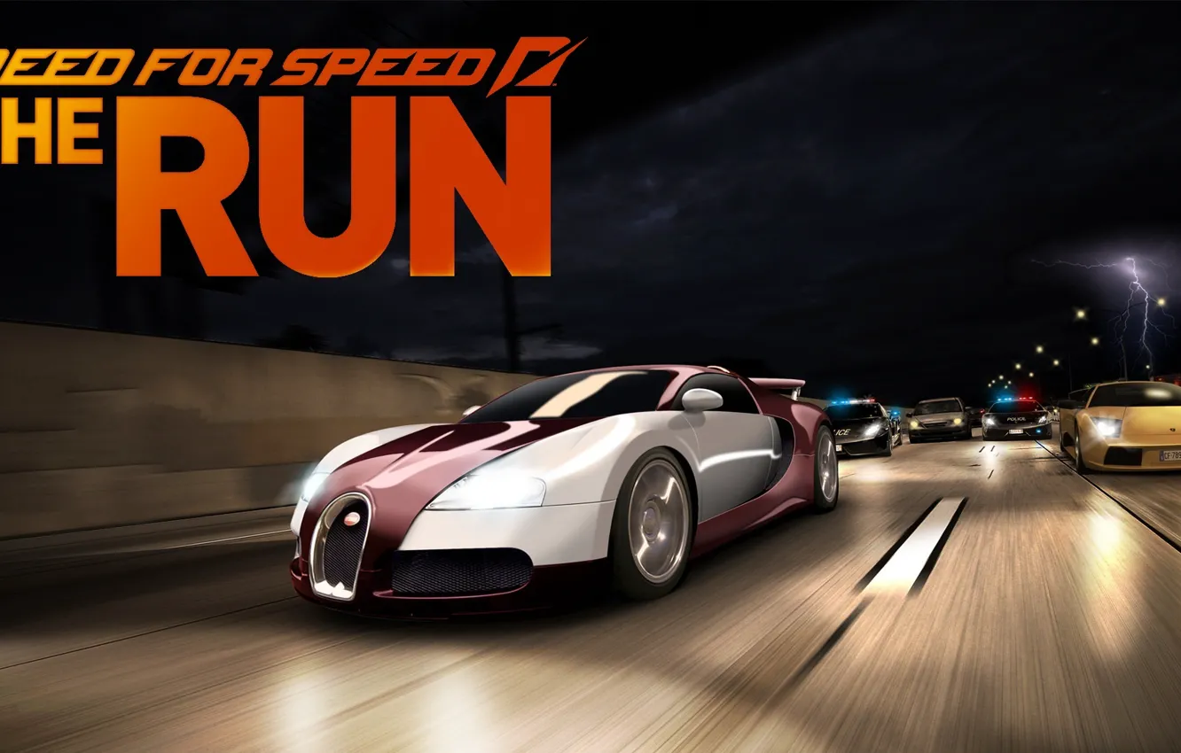 Photo wallpaper race, chase, art, Bugatti Veyron, cops, Need for Speed The Run, lamborghini murcielago