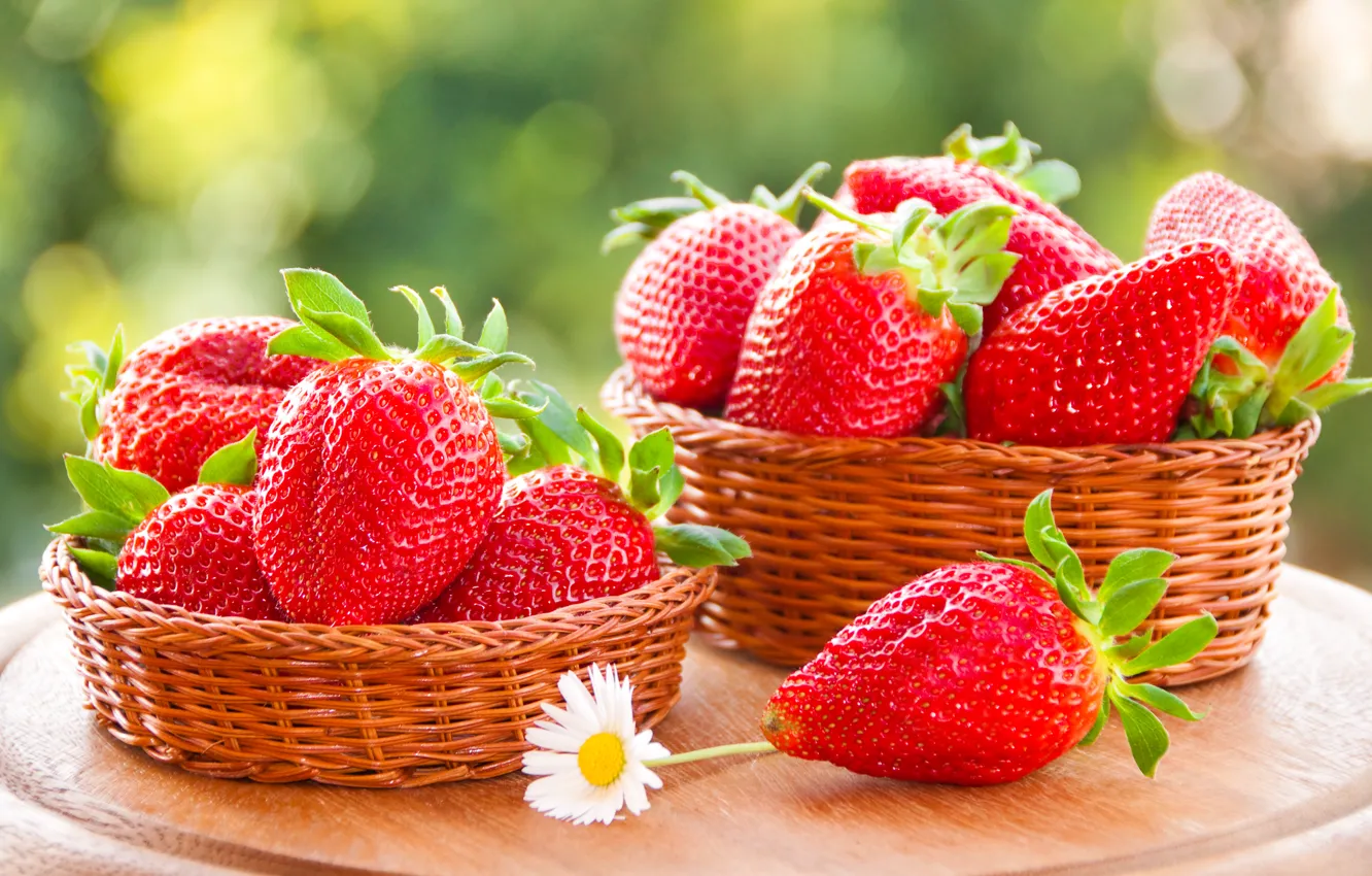 Photo wallpaper berries, strawberry, red, basket, red, fresh, ripe, sweet