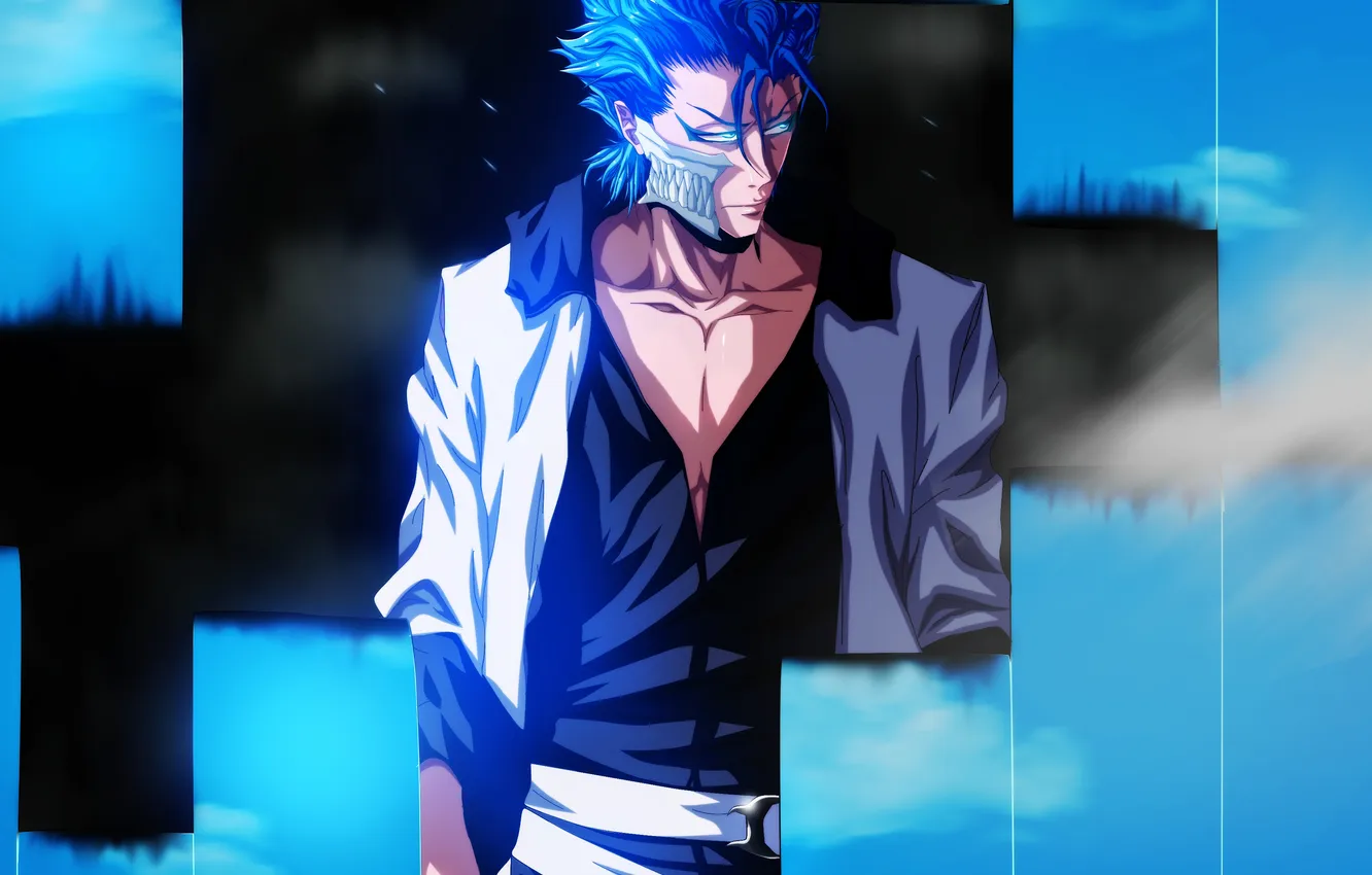 Photo wallpaper anime, art, hairstyle, Bleach, blue hair, Grimmjow Jaegerjaquez