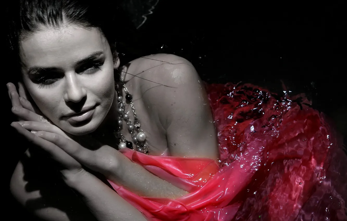 Photo wallpaper girl, smile, brunette, girl, in the water