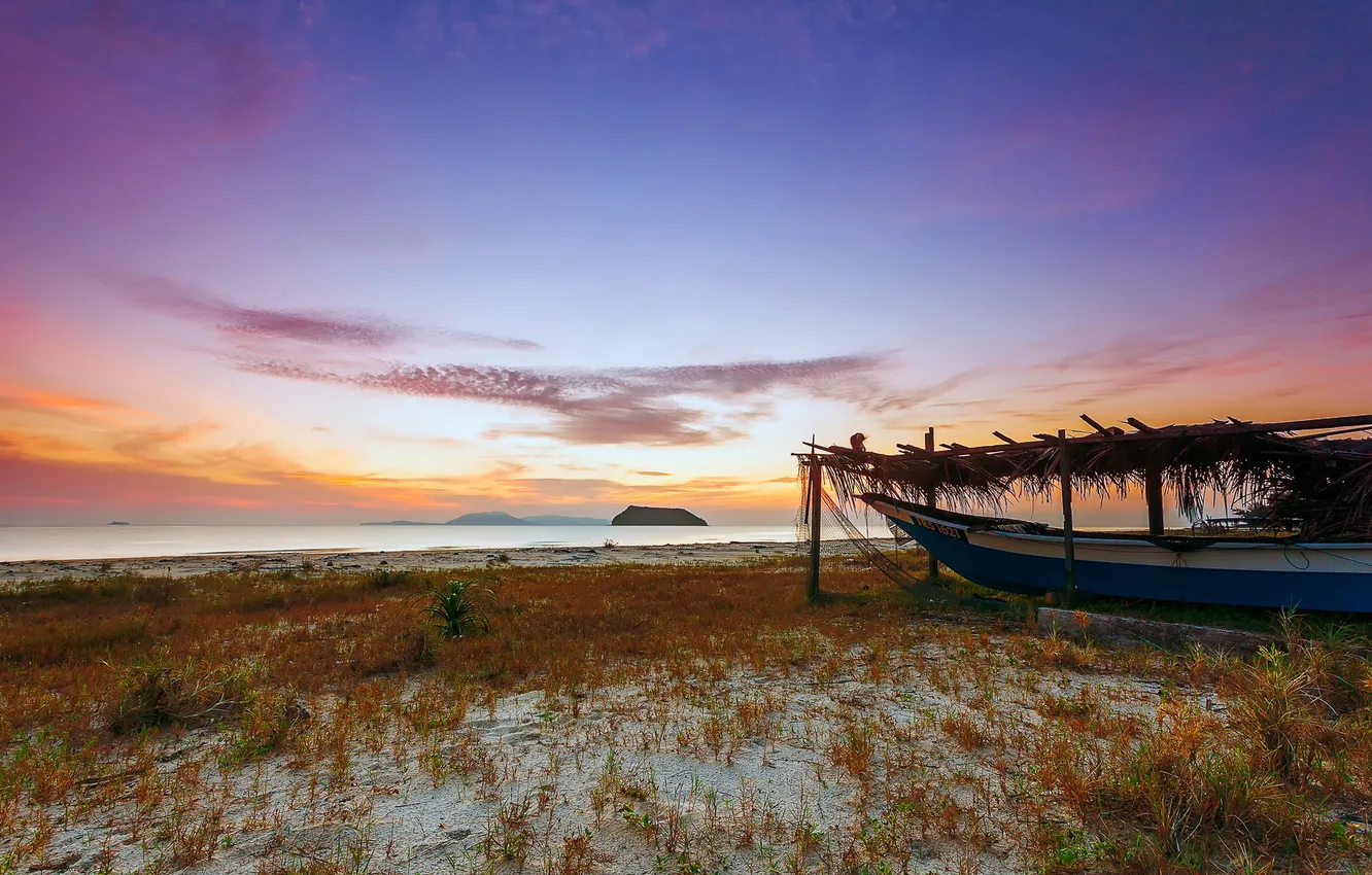 Photo wallpaper sea, landscape, sunset, shore