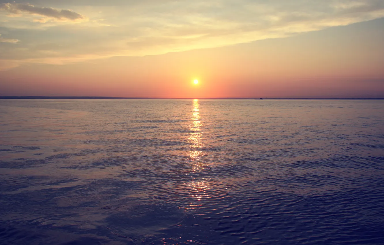 Photo wallpaper sea, the sun, sunset, river, Water