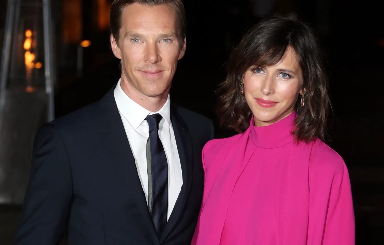 Photo wallpaper night, smile, two, Benedict Cumberbatch, Benedict Cumberbatch, pregnancy, wife, Sophie Hunter