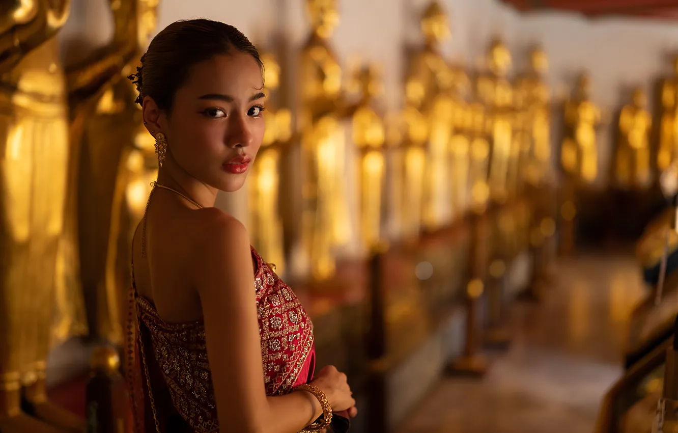 Photo wallpaper look, decoration, pose, model, portrait, makeup, hairstyle, outfit