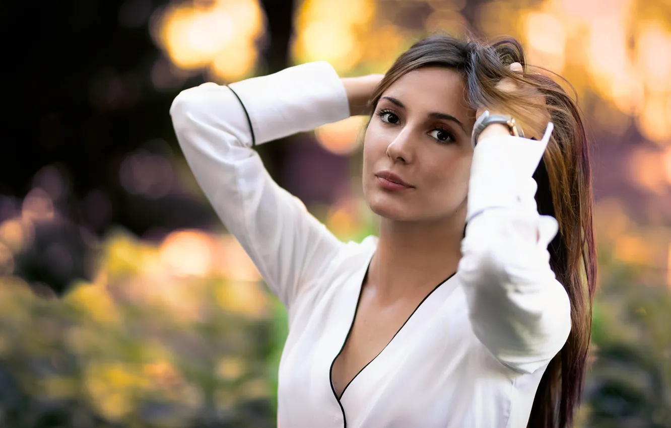 Photo wallpaper look, girl, pose, hair, bokeh, Giulia