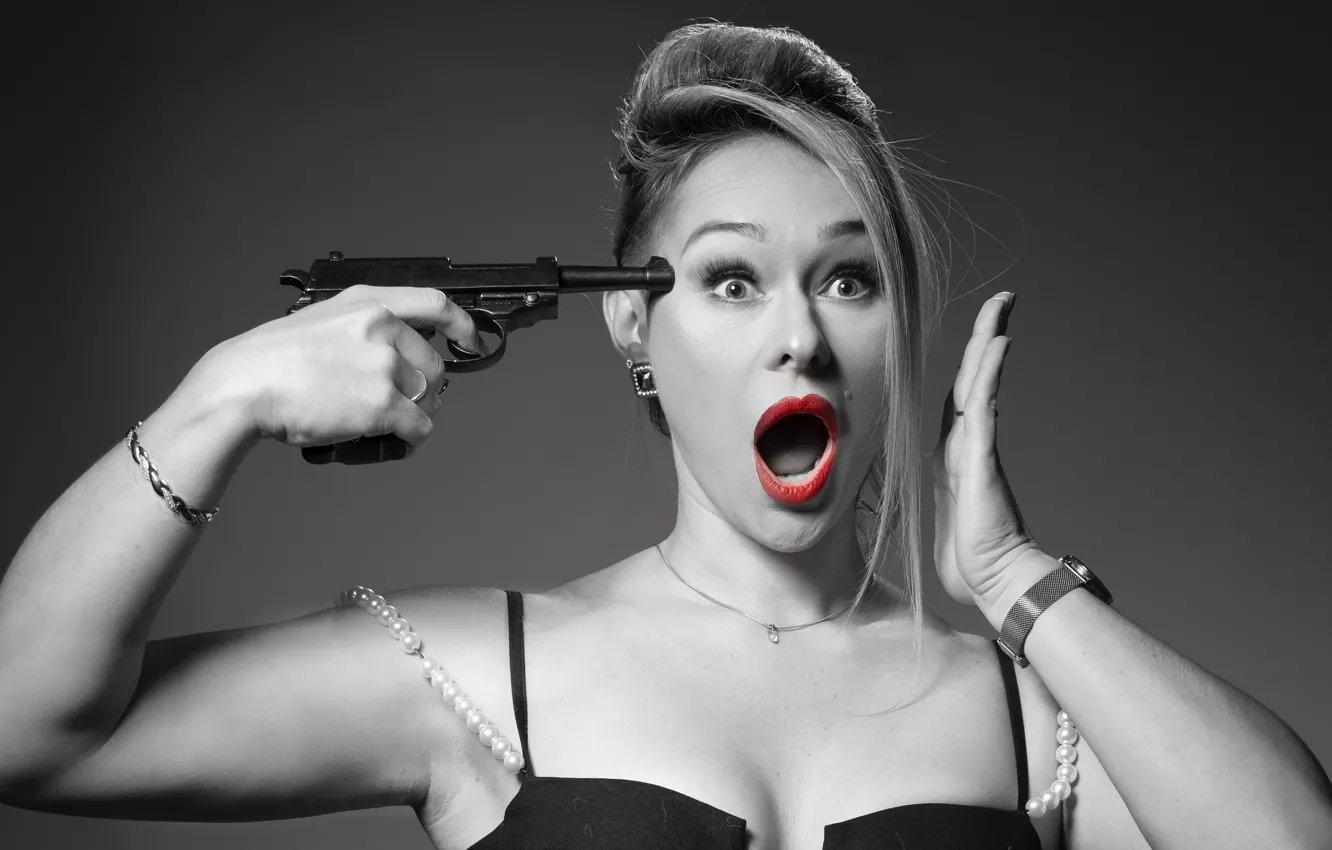 Photo wallpaper girl, gun, Suicide