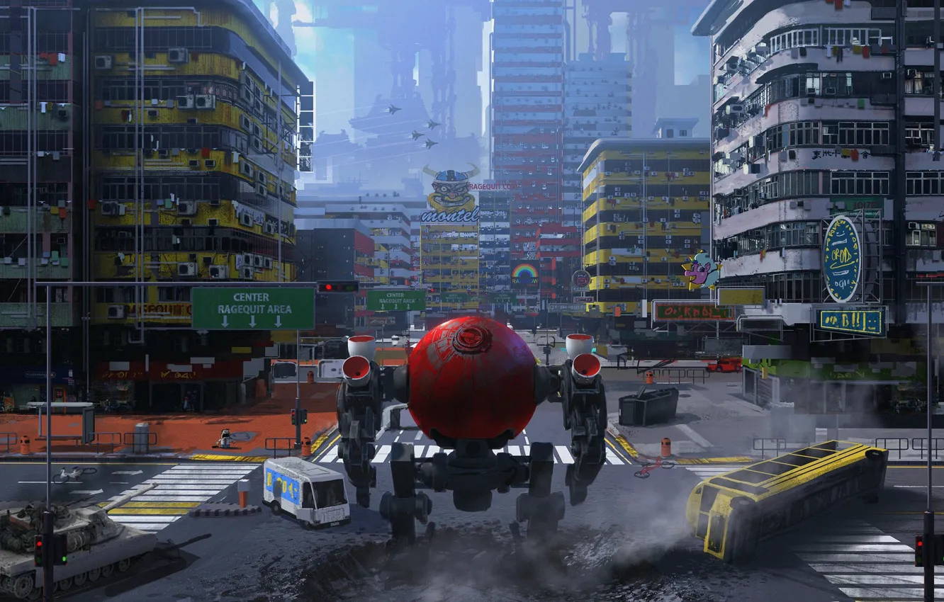 Photo wallpaper the city, robot, crossroads, preprod mech kevine, Game prototype