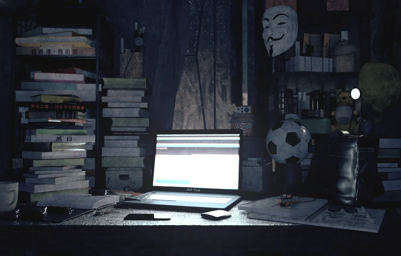 Photo wallpaper table, room, book, laptop