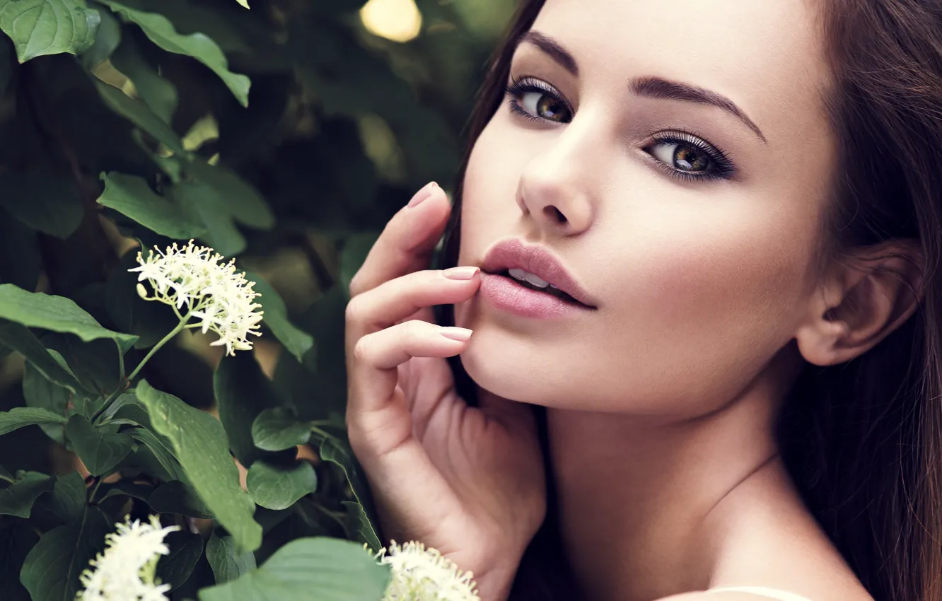 Photo wallpaper greens, face, model, beauty, chic