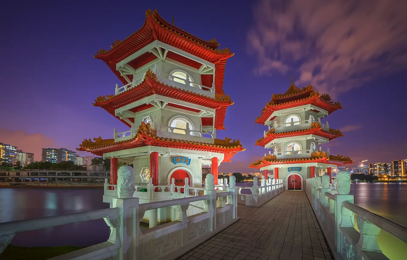 Photo wallpaper Asia, Singapore, pagoda, the bridge, Chinese gardens