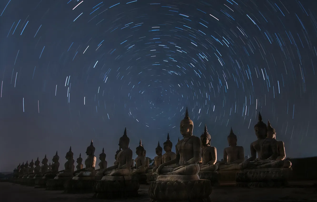 Photo wallpaper stars, night, Thailand, the cycle, statues, Buddha