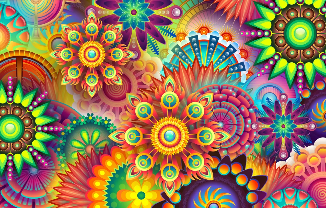 Photo wallpaper flowers, background, patterns, graphics, texture, geometry, digital art