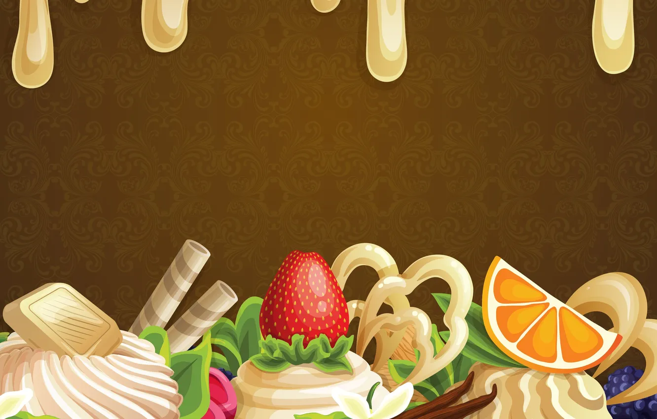 Photo wallpaper abstraction, berries, the sweetness, chocolate, cream, cake, fruit, chocolate