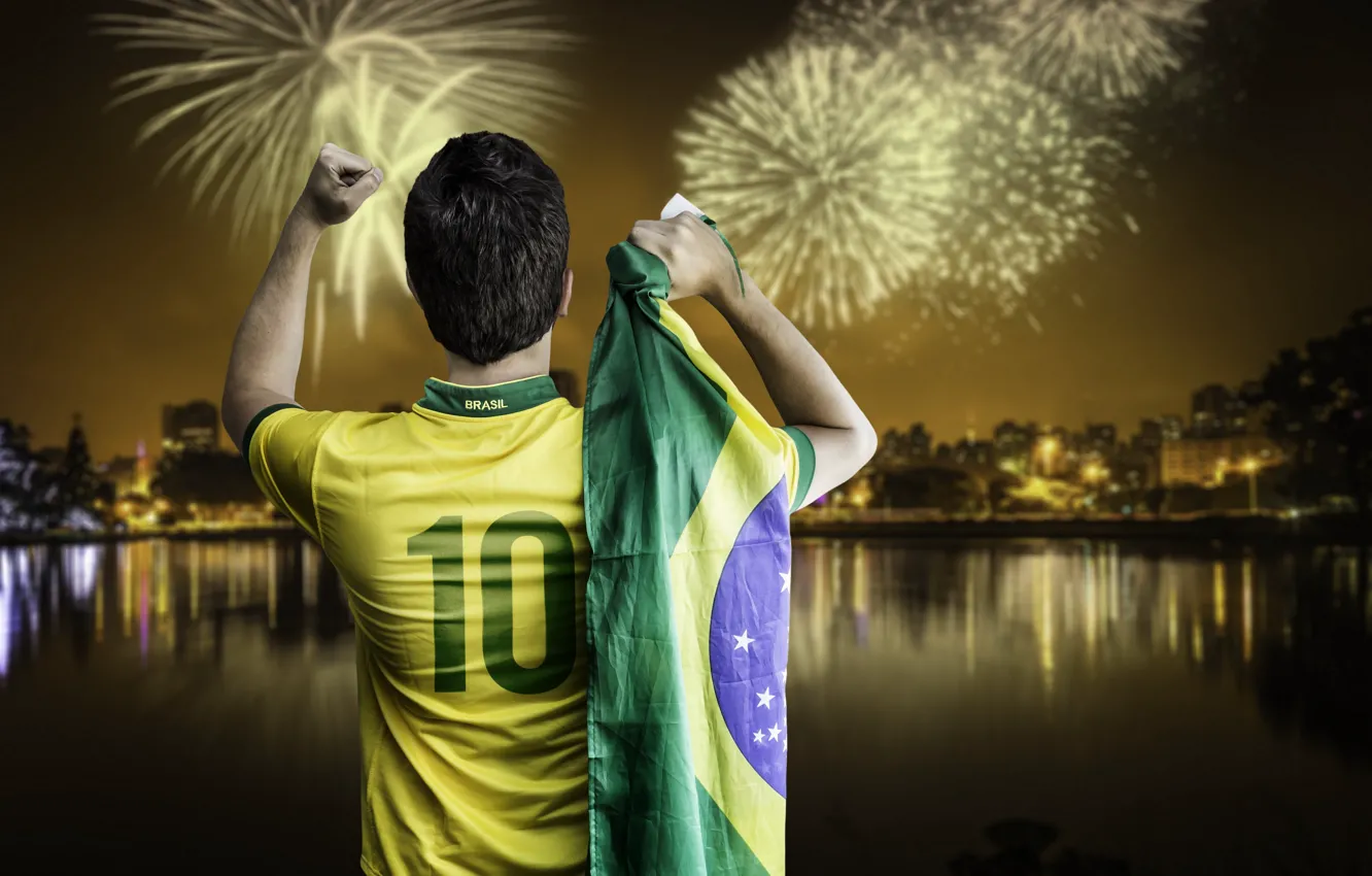Photo wallpaper football, fireworks, flag, World Cup, Brasil, FIFA, 2014