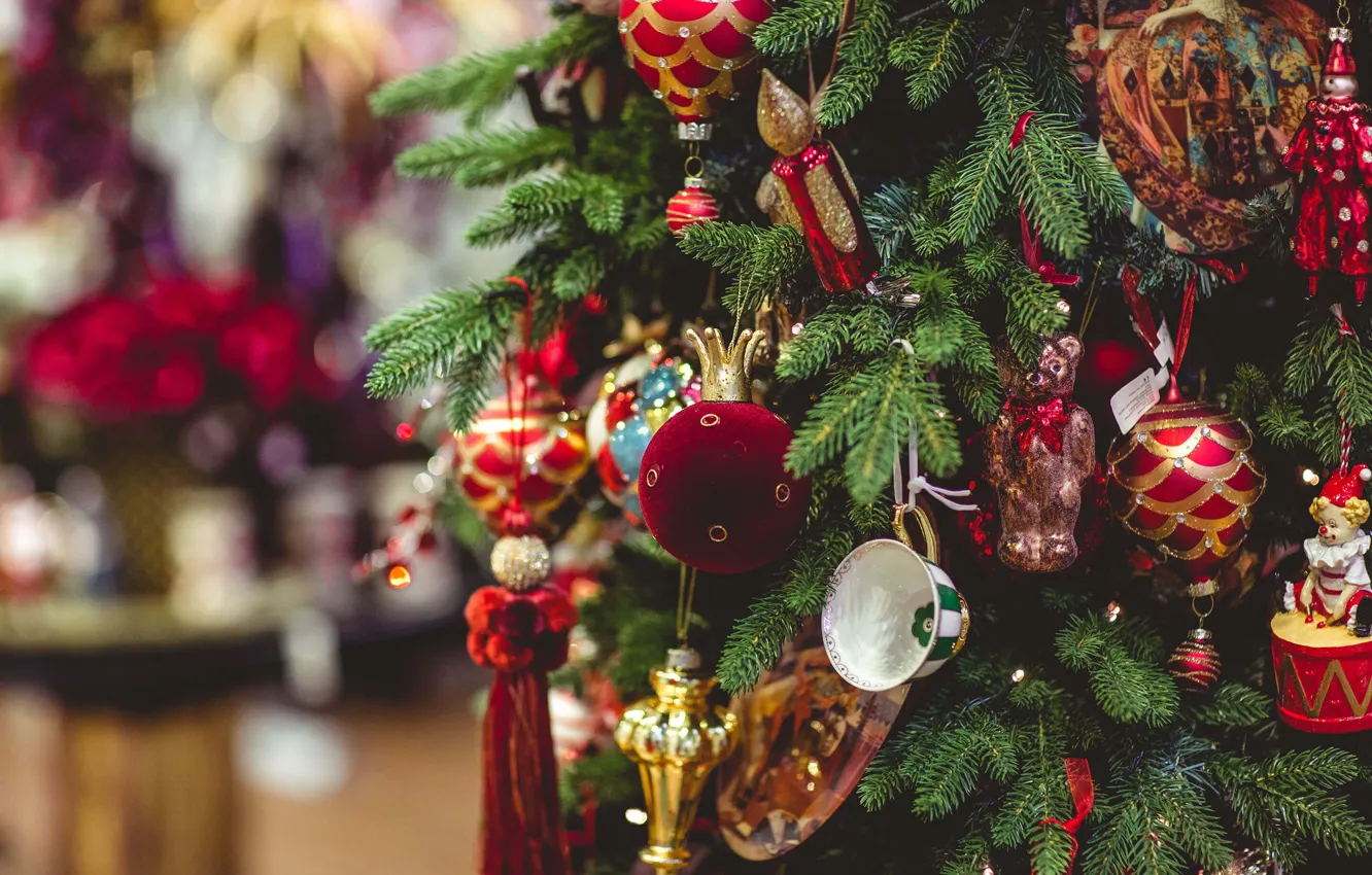 Photo wallpaper Decoration, Holiday, Holiday, Christmas Tree, Decorations, Beautiful Toys, Christmas tree, Beautiful Toys