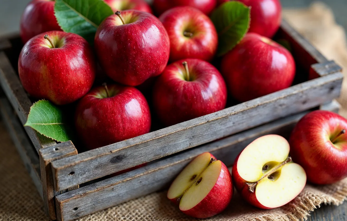 Photo wallpaper apples, harvest, box