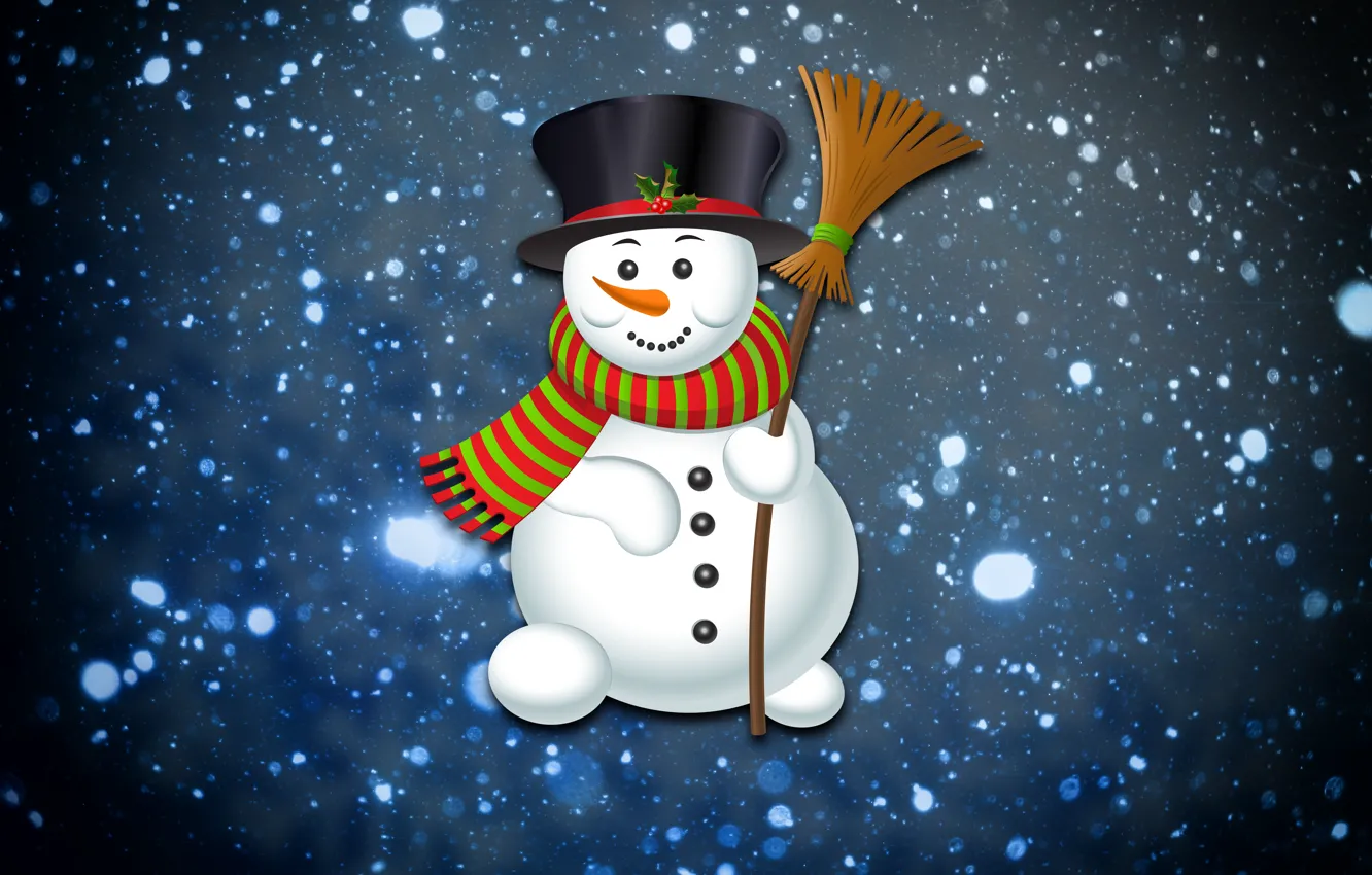 Photo wallpaper Winter, Minimalism, Snow, Snowflakes, Background, New year, Holiday, Snowman