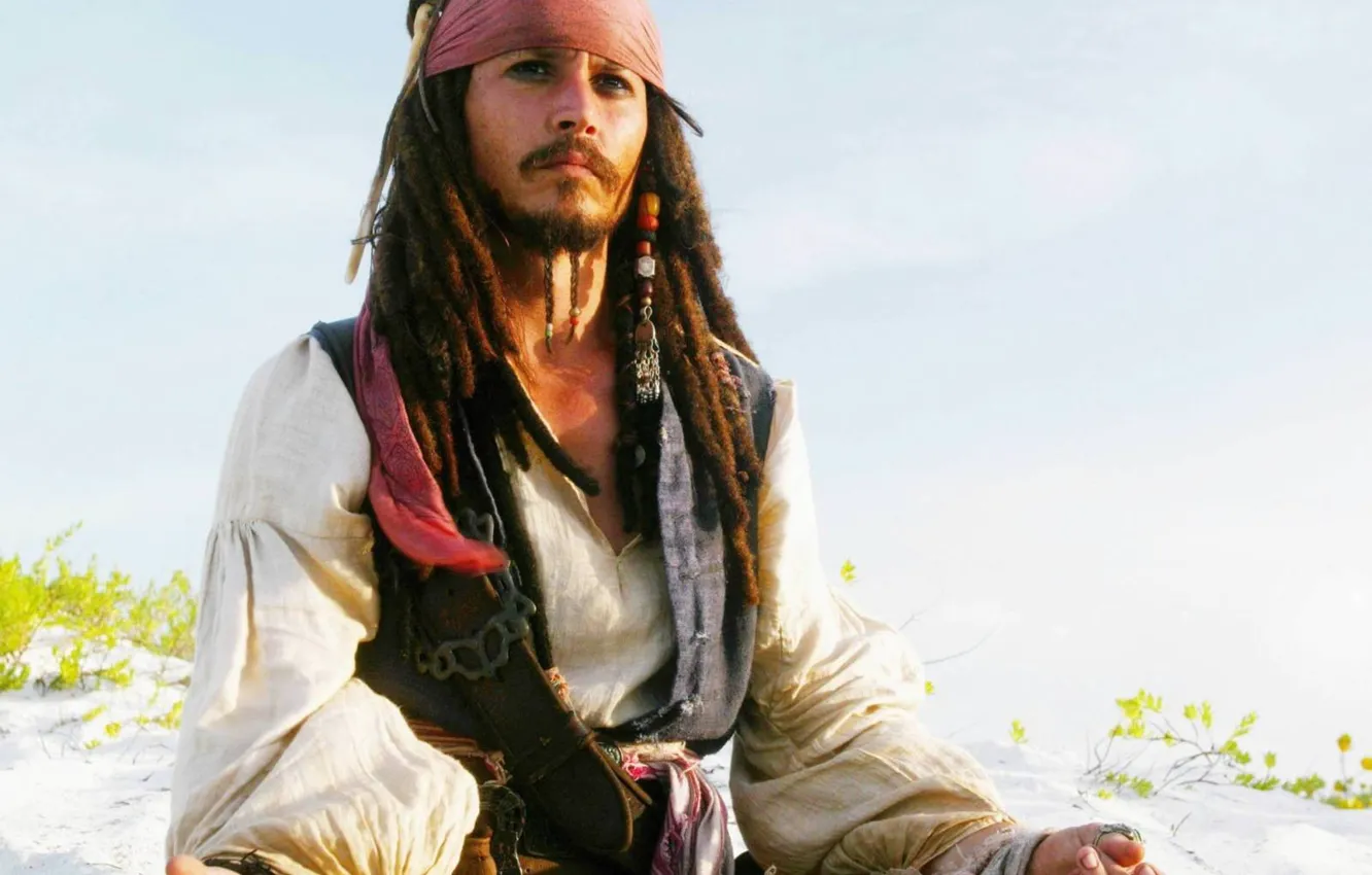 Photo wallpaper Johnny Depp, Beach, Jack Sparrow, Pirates of the Caribbean