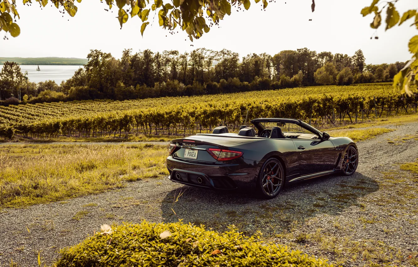 Photo wallpaper Maserati, Black, 2018, Cabrio, Rear, Pogea Racing, GrandCabrio