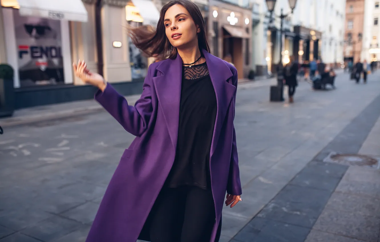 Photo wallpaper girl, pose, style, street, coat, Rome Rome, Natalia Chuiko