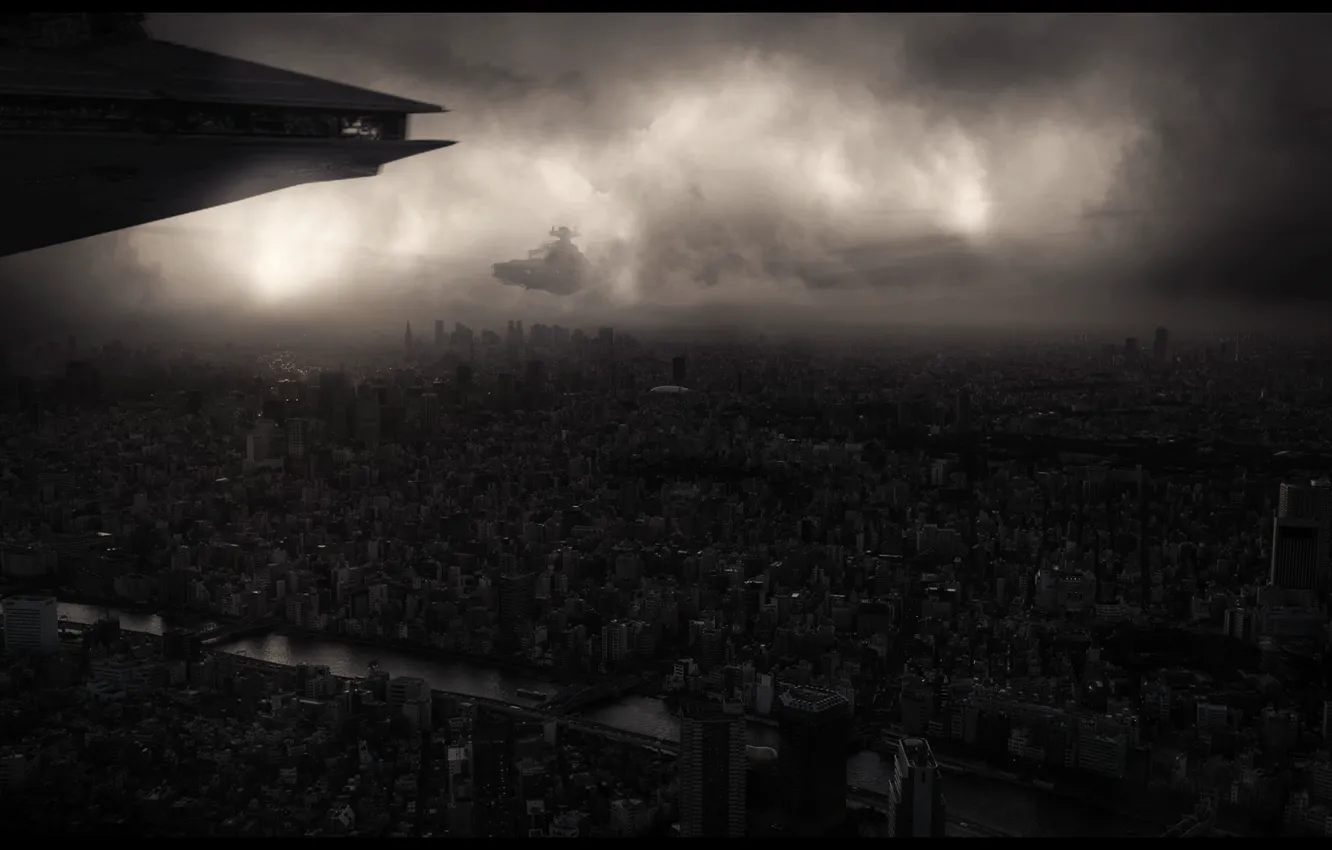 Photo wallpaper city, Star Wars, dark, Wars, star, cloudy
