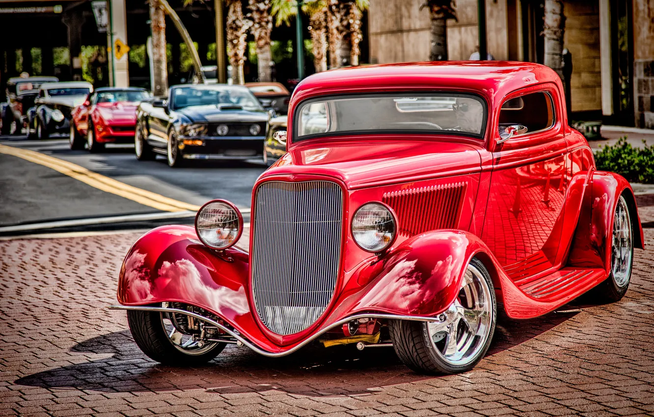 Photo wallpaper red, retro, Ford, classic, 1934 Ford Coupe