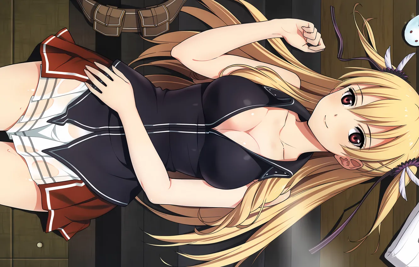 Photo wallpaper girl, sexy, wet, cleavage, school uniform, long hair, boobs, anime