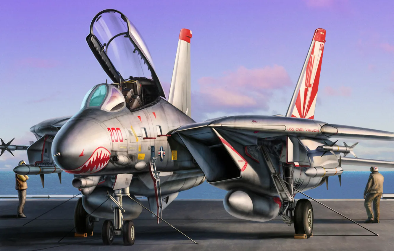 Photo wallpaper war, art, painting, jet, F-14 Tomcat