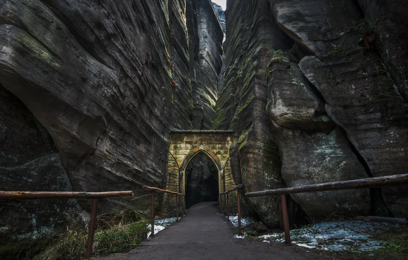 Photo wallpaper road, mountains, arch