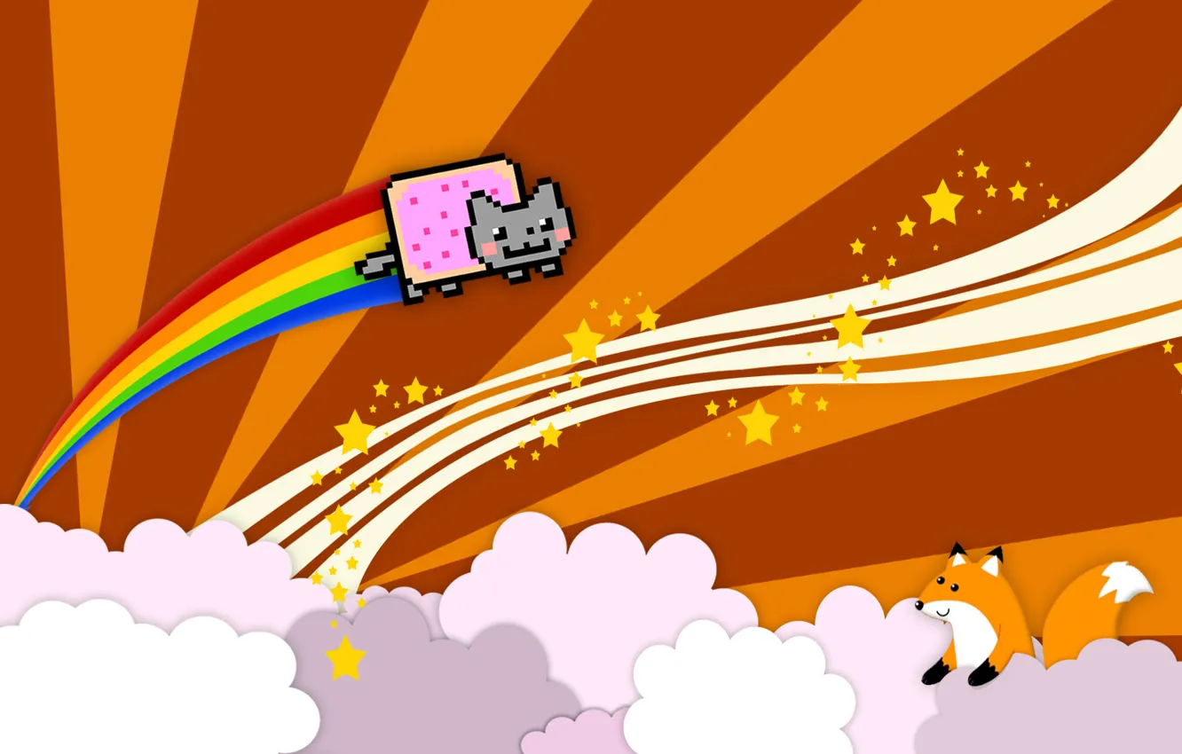 Photo wallpaper cat, clouds, Fox, cat, fun, nyan, nyan cat