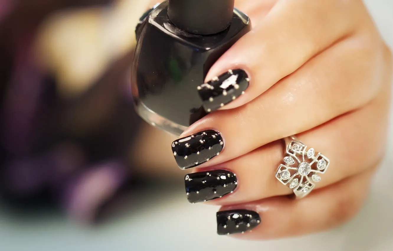 Photo wallpaper ring, fingers, lacquer, manicure