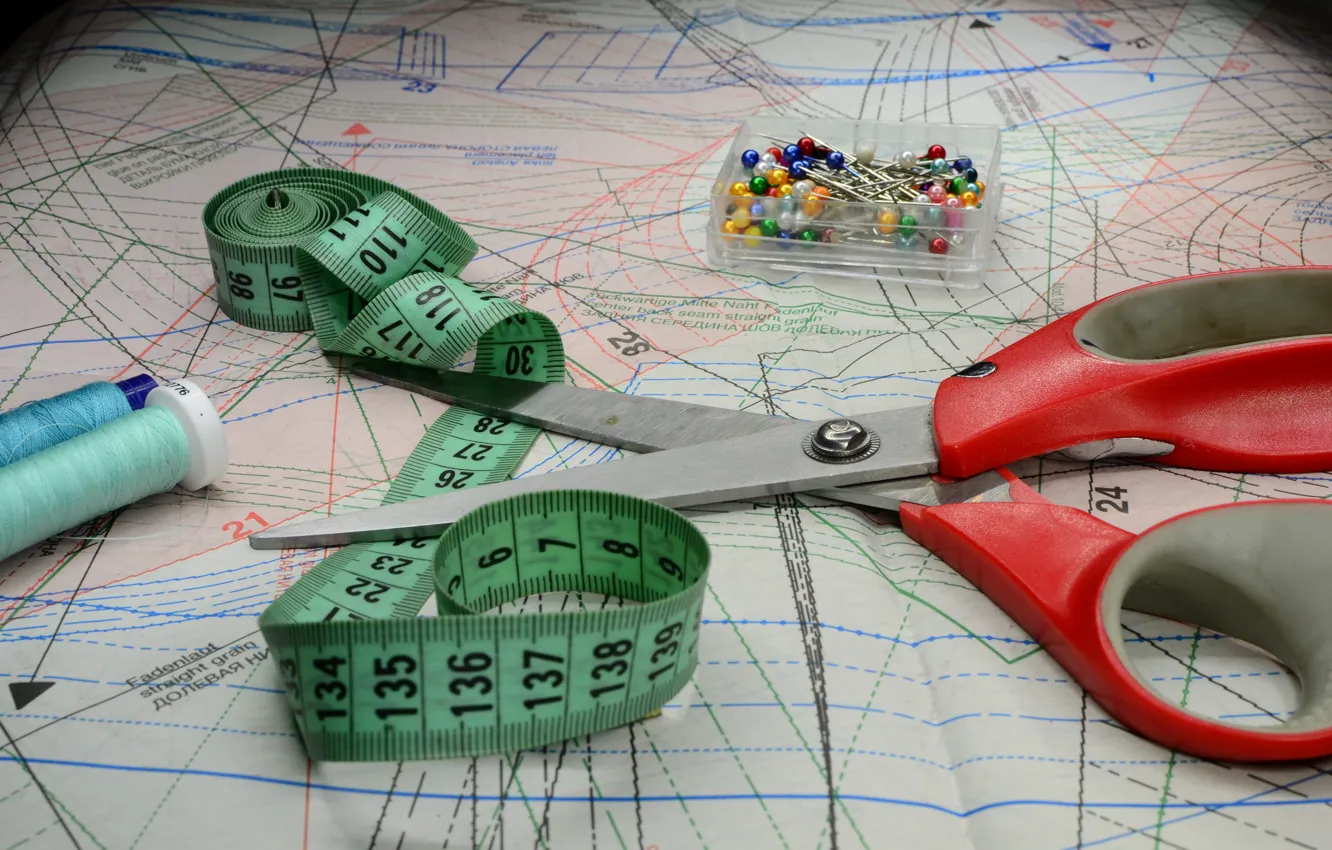 Photo wallpaper scissors, seamstress, light brush, pattern