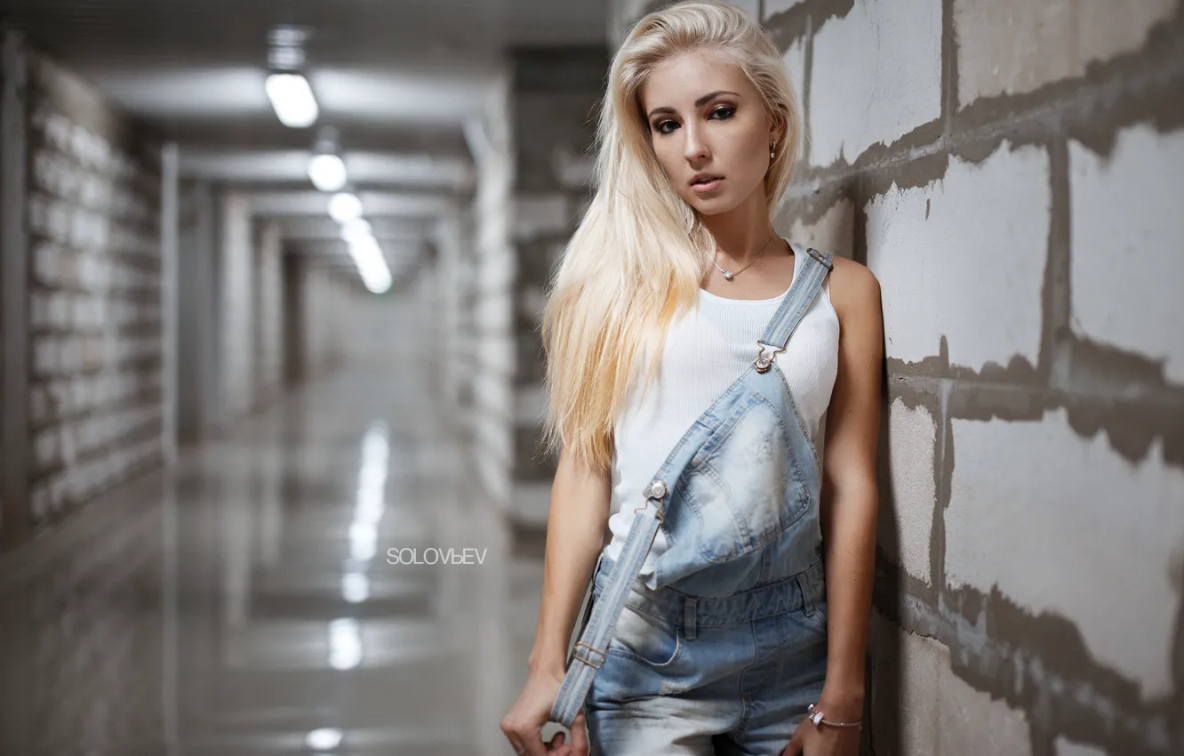 Photo wallpaper look, wall, model, blonde, jumpsuit, SOLOVЬEV, Artem Soloviev, Alexander Shevchenko