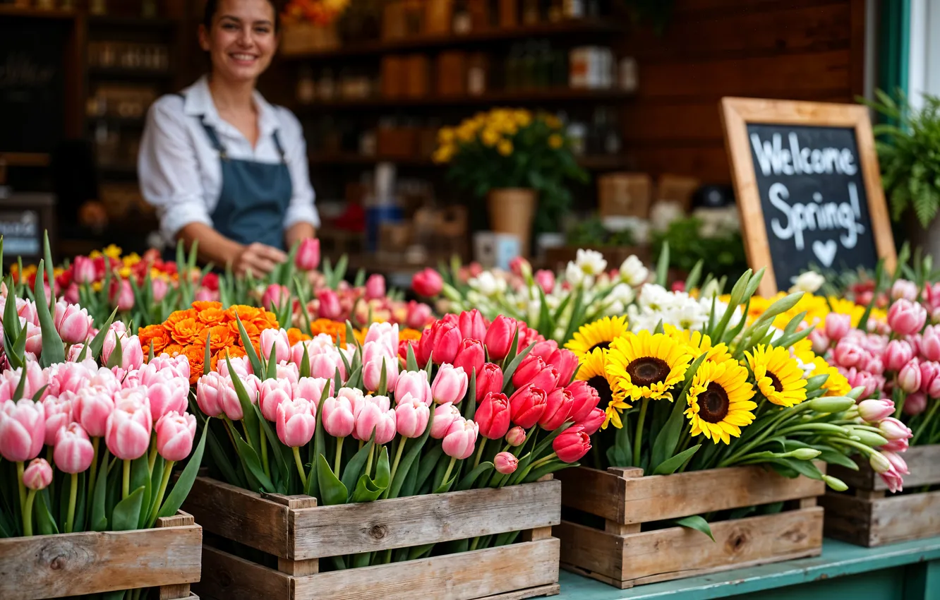 Photo wallpaper flowers, spring, colorful, tulips, blossom, welcome, flowers, tulips