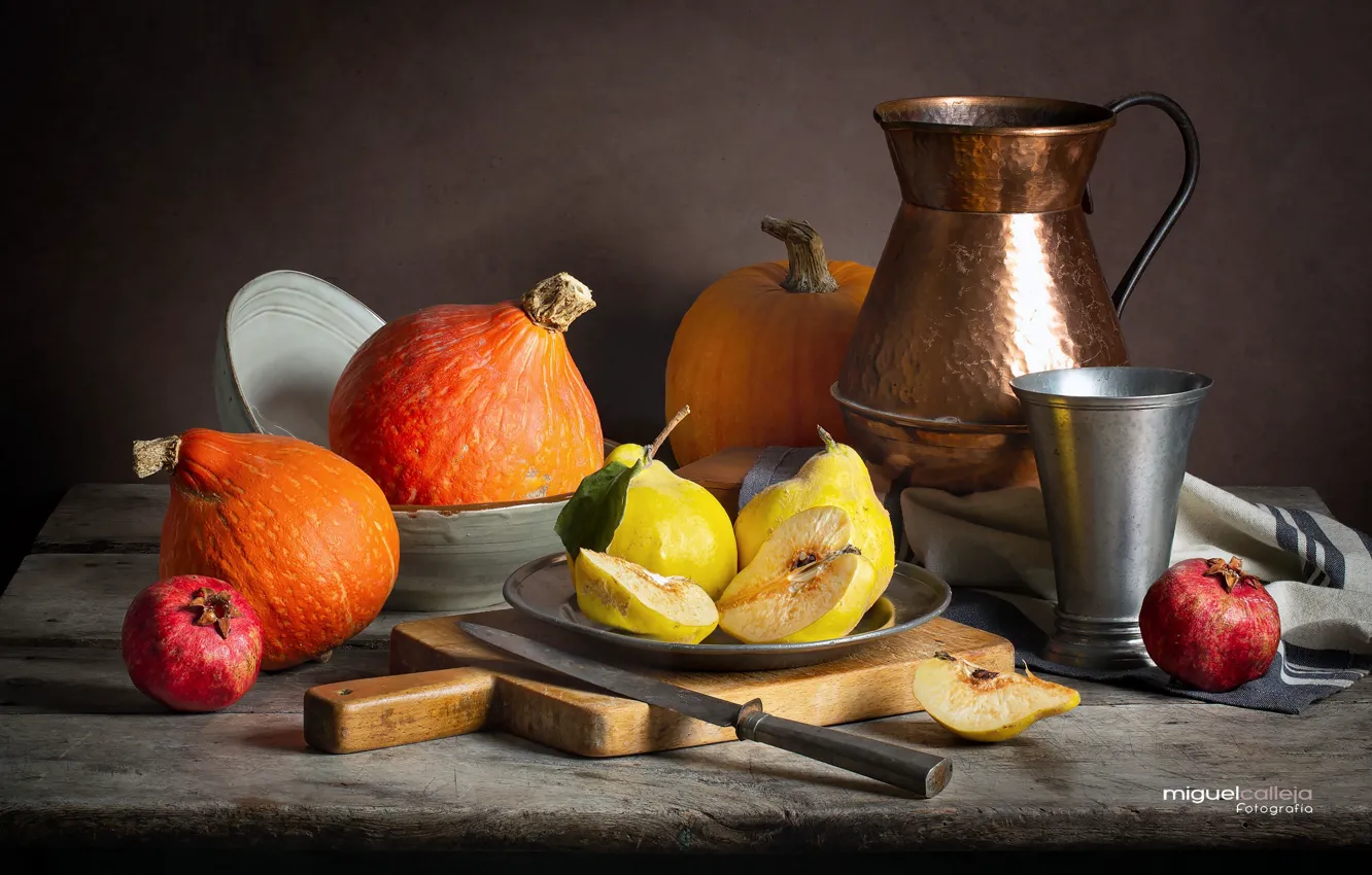 Photo wallpaper Still life, PUMPKIN, DISHES, QUINCE