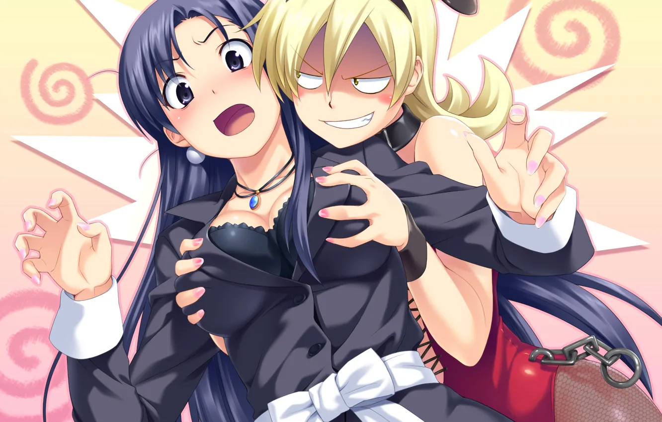 Photo wallpaper sexy, bra, cleavage, green eyes, long hair, girls, boobs, animal ears