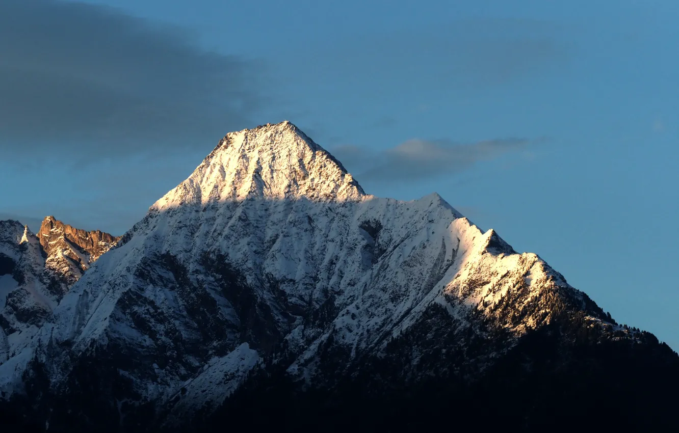 Photo wallpaper winter, the sky, clouds, snow, trees, mountains, nature, rocks