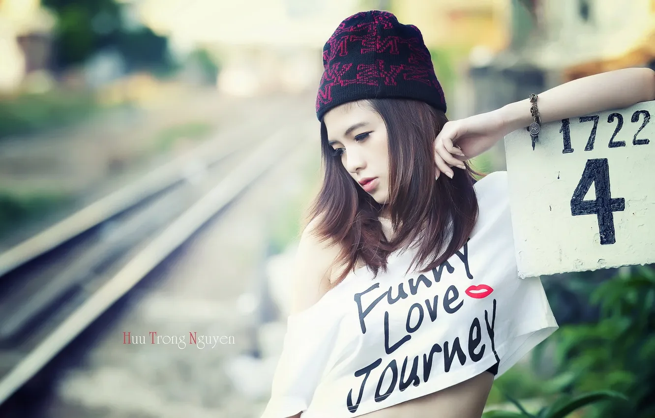 Photo wallpaper girl, hat, Asian