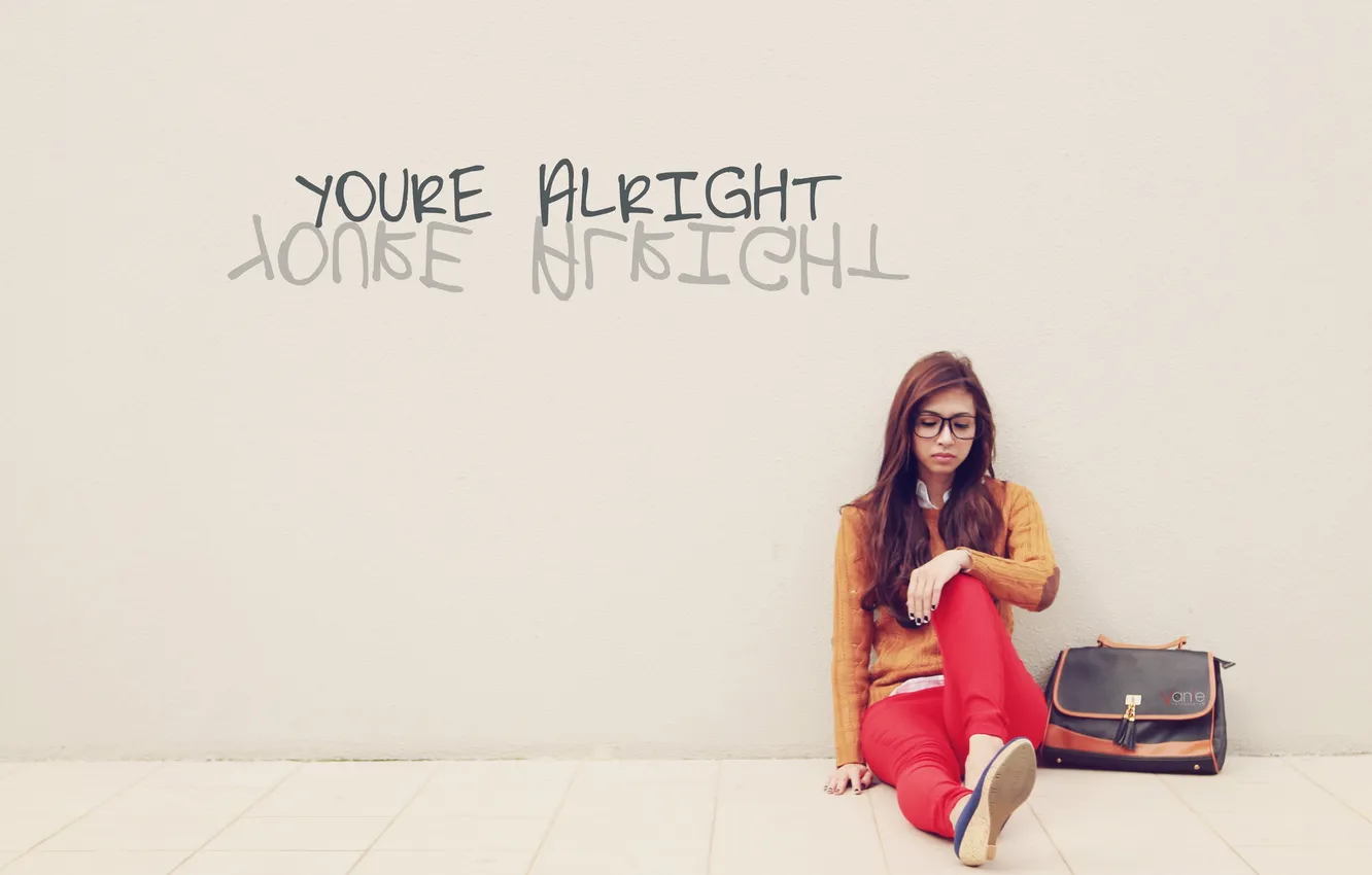 Photo wallpaper girl, wall, the inscription