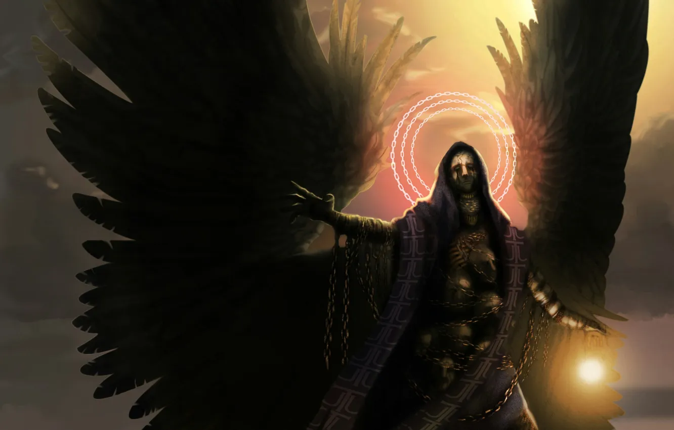 Photo wallpaper magic, wings, chain, male