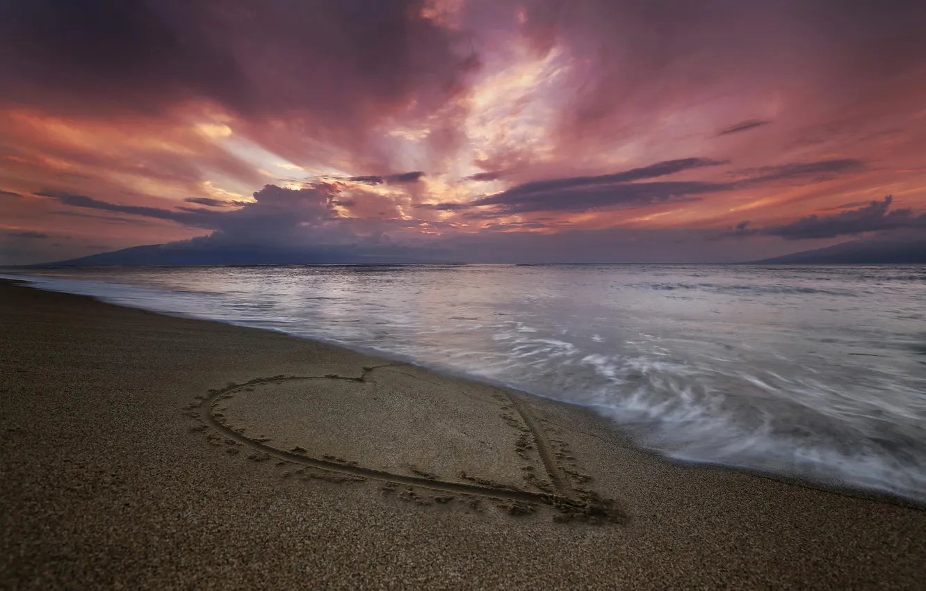 Photo wallpaper sand, sea, beach, dawn, heart