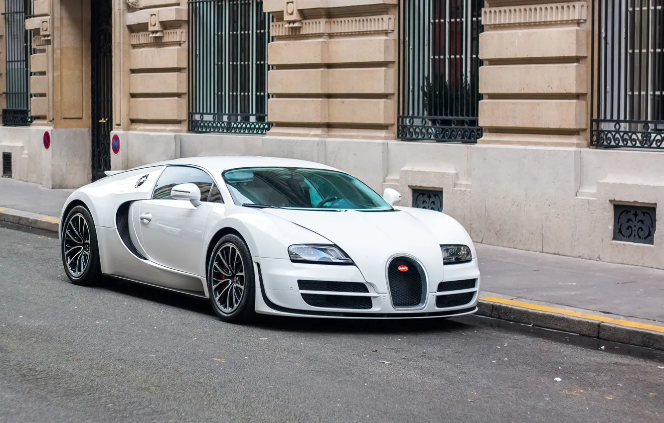 Photo wallpaper Bugatti, Veyron, White, Street, Super, Sport