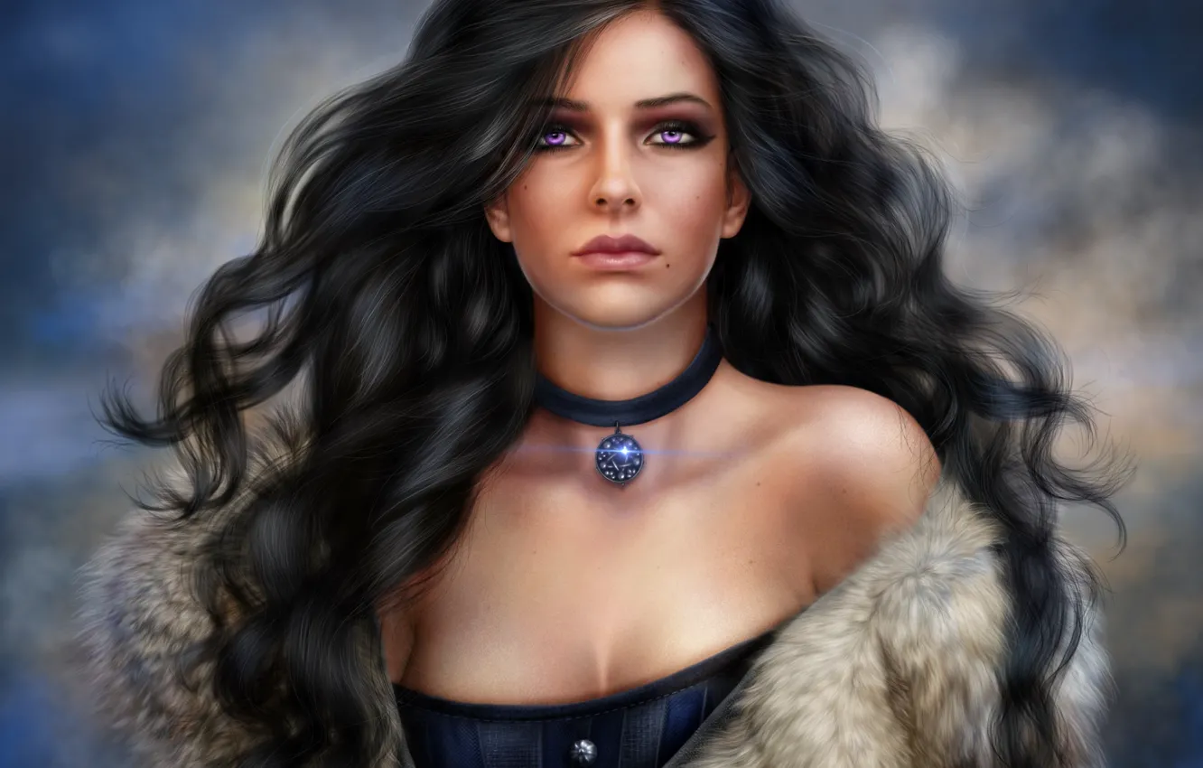 Photo wallpaper eyes, girl, hair, brunette, fur